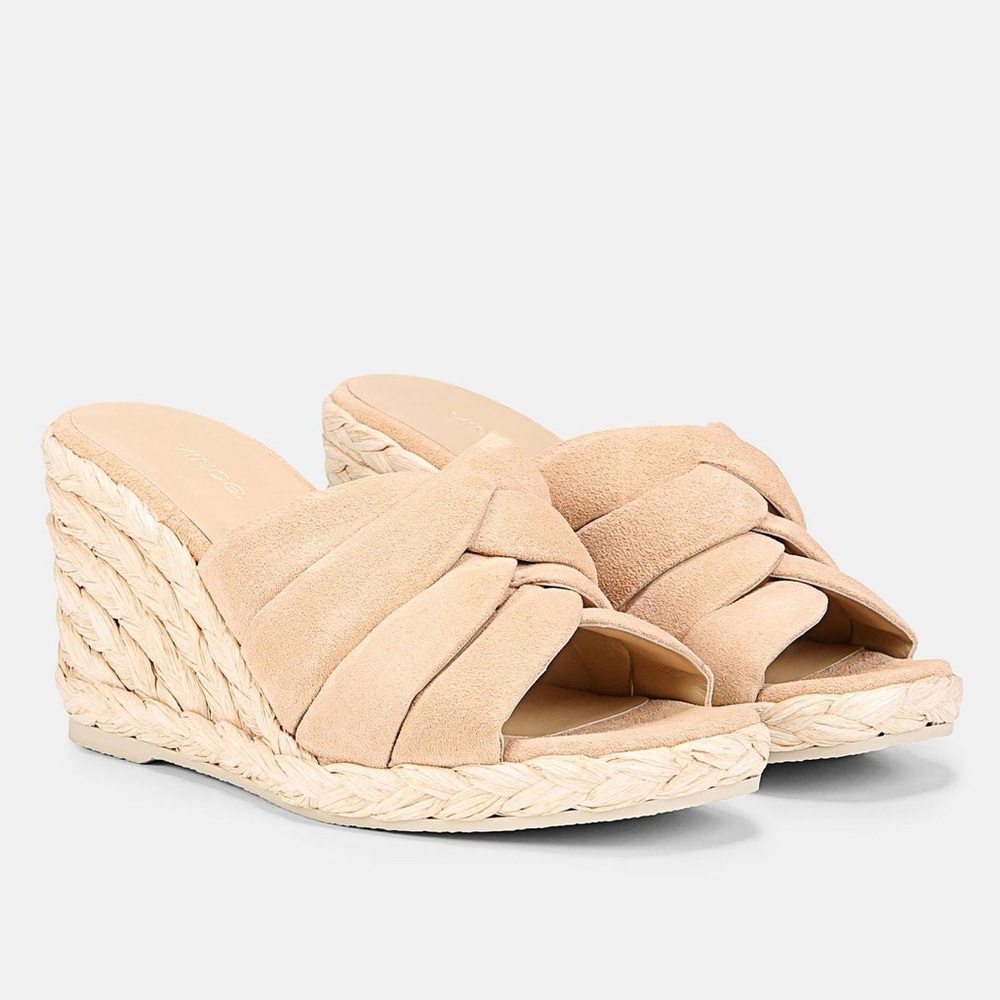New Vince Gilian Braided Strap In Blonde 
Suede Espadrille Wedge Sandals Size 8